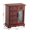 Solid Wooden Jewelry Box Makeup and Organizer Women Ring Storage with 4-Drawers Built-in Necklace Carousel and Mirror Brown