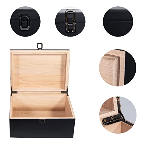 Modern Black Wooden Keepsake Box, 10.6 x 7.9 x 5.1 Inches, Lockable, Storage Box