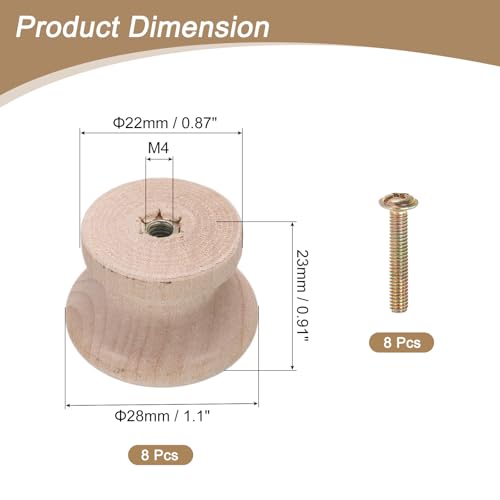 8pcs Round Wooden Knobs, 28mm/1.1" Mushroom Shape Kitchen Cabinet Knobs Single Hole Drawer Pull Hardware Handles Decorative