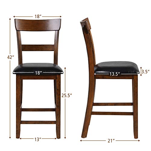 Bar Stools Set of 2, 25.5-Inch Counter Height Chair with Backrest, Foam-Padded Cushion, Rubber Wood Legs, Wooden Vintage Dining