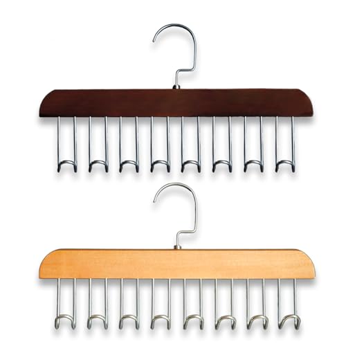2Pcs Wooden Anti-Slip 8-Hook Belt Hanger for Closet Space-Saving Closet Organizer Belt Hanger for Bras, Ties, Scarves & Tank