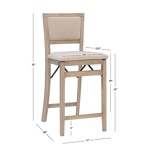 Keira Natural Rustic Wooden Folding Counter Stool with Beige Upholstered Seat and Back