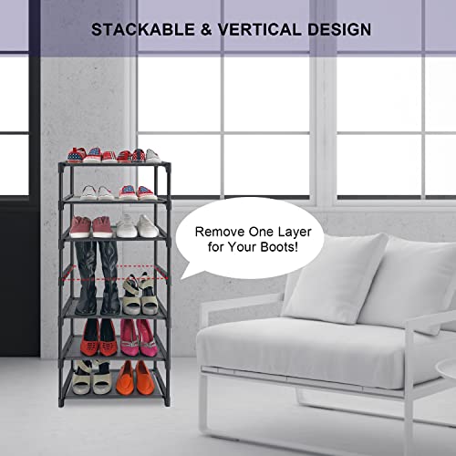 4 Tiers Small Shoe Rack,Narrow Stackable Shoe Shelf Organizer,Sturdy Shoe Stand, Non-Woven Fabric Metal Shoe Racks for Entryway,