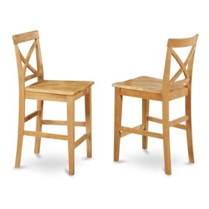 PBS-OAK-W Pub Counter-Height Bar Stool - Pub Height Kitchen Chairs, Set of 2, Oak