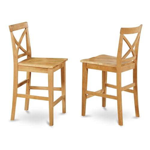 PBS-OAK-W Pub Counter-Height Bar Stool - Pub Height Kitchen Chairs, Set of 2, Oak