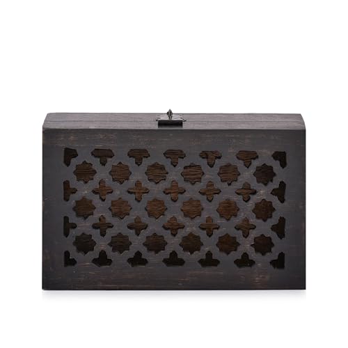 Mango Wood Decorative Wooden Box with Hinged Lid Ideal for Keepsakes, Trinkets, Jewelry and Other Stash (8" x 5" x 3")