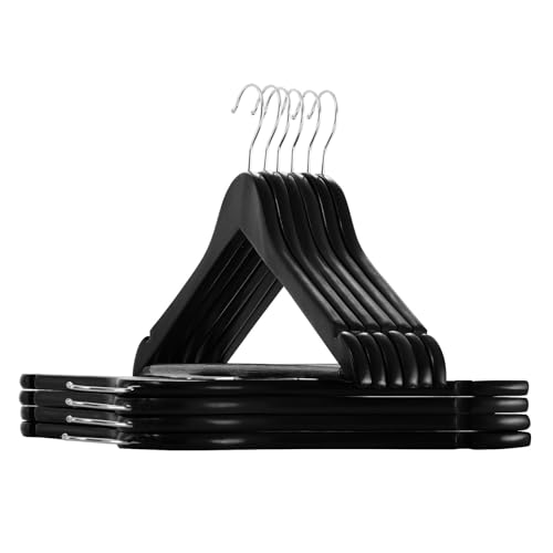 Solid Natural Wooden Suit Hangers Heavy Duty, 10/20 Pack Smooth Finish Coat Hangers with Non-slip Pant Bar, Precisely Cut