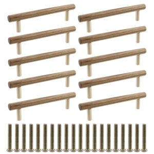 10Pcs Wood Drawer Pulls,5 inch Hole Center Pull Handles Wood,Wooden Handles for Dresser Drawers,Cabinets,Kitchen,Wardrobe