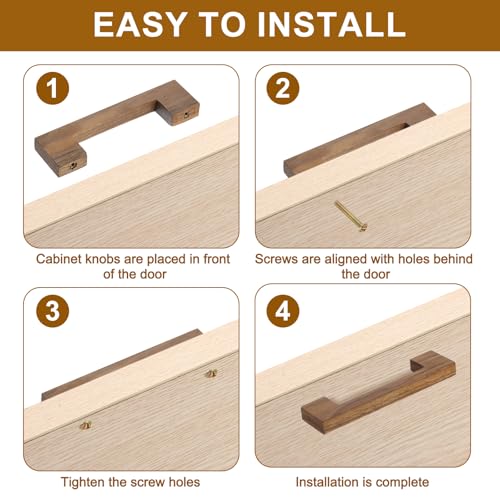 10Pcs Wood Drawer Pulls, 8 Inch Hole Center Square Wooden Drawer Pulls Cabinet Handles with Screws for Kitchen Dresser Wardrobes