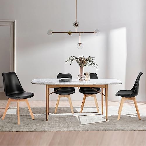 Dining Chairs Set of 4 Kitchen Mid-Century Modern Chairs with Wood Legs and PU Leather Cushion for Living Room Bedroom Outdoor