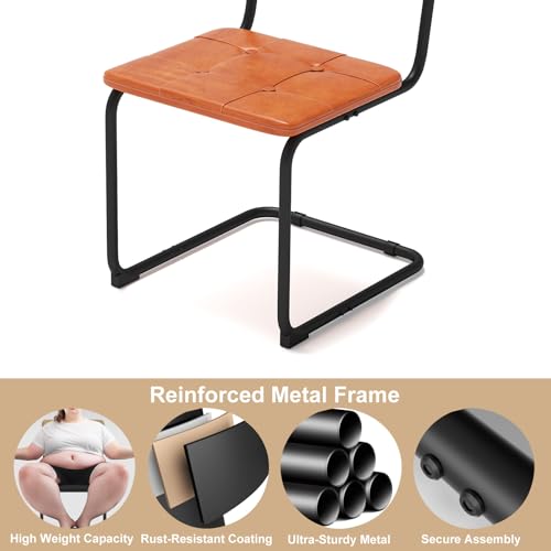 400lbs - Heavy Duty Rattan Dining Chair, Armrest Leather Cushions and Metal Frames, High-end and Durable with Rattan Weaving,