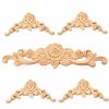 Wood Rose Appliques Onlays Set, 5-Pack Unpainted Decorative Carved Decals for Bed Door Cabinet Wardrobe Mantel Ceiling Wall