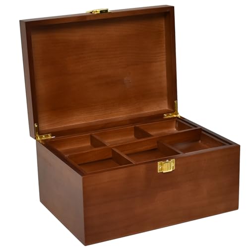 Wooden Decorative Keepsakes Storage Box with Hinged Lid, Adjustable Tray and Divider
