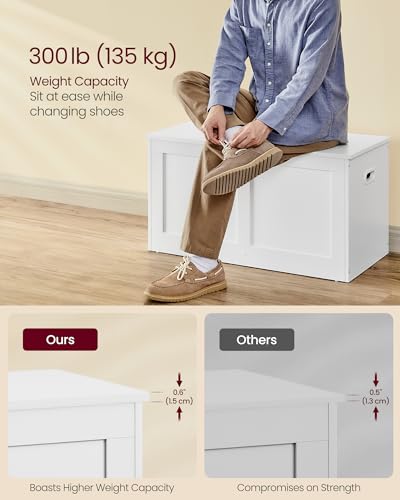 Storage Chest, Storage Trunk with 2 Safety Hinges, Storage Bench, Shoe Bench, Farmhouse Style, 15.7 x 31.5 x 18.3 Inches, for