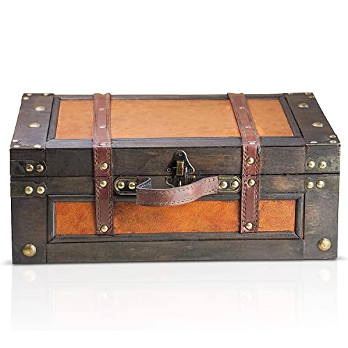 - Pirate Treasure Chest Storage Box - Marco 15x10.6x5,5" - Durable Wooden Treasure Chest with Lock - Unique Handmade Decorative