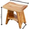 18 Inch Serenity 300 Pound Capacity Waterproof Teak Wood Shower Bench Stool Seat Chair For Inside Shower Storage Shelf Provides