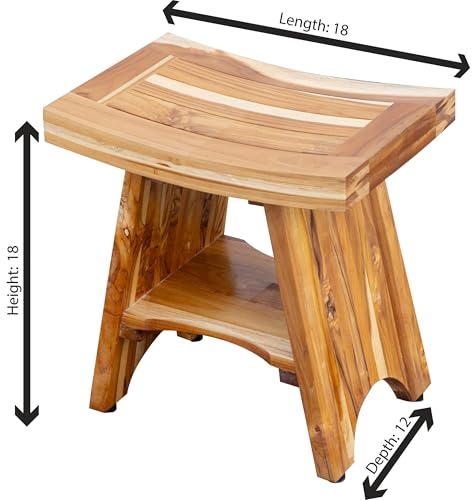 18 Inch Serenity 300 Pound Capacity Waterproof Teak Wood Shower Bench Stool Seat Chair For Inside Shower Storage Shelf Provides