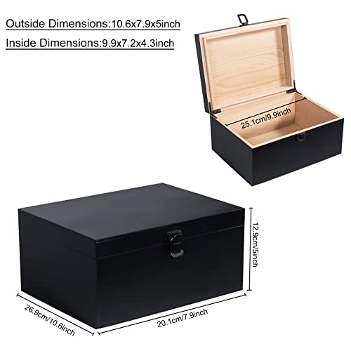 Modern Black Wooden Keepsake Box, 10.6 x 7.9 x 5.1 Inches, Lockable, Storage Box