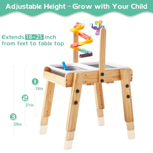 Sand and Water Table for Toddlers Ages 3+, Kids Wooden Sensory Activity Table with 2 Collapsible Storage Bins, Acrylic Painting