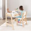 Kids Wooden Table and Chair Set, Study Desk and Chair Set with Storage Drawer, White Learning Table with Cabinets for Boys and