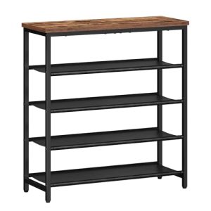 Shoe Rack with 4 PU Shelves, 5-Tier Shoe Storage Organizer for Closet and Entryway, Holds 12-16 Pairs of Shoes, Sturdy Metal