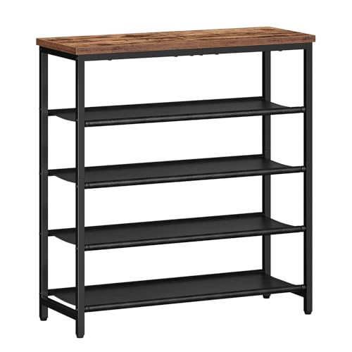 Shoe Rack with 4 PU Shelves, 5-Tier Shoe Storage Organizer for Closet and Entryway, Holds 12-16 Pairs of Shoes, Sturdy Metal