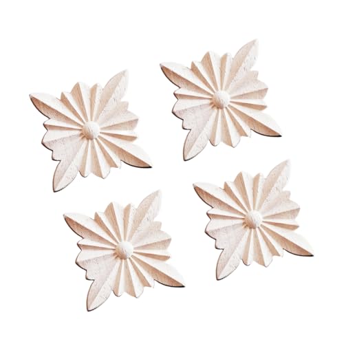 4PCS Wood Appliques Onlays Checkered Wood Carved Applique Decal for Cabinet Bed Fireplace Door Wardrobe Furniture