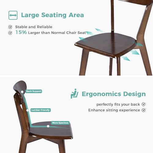 Solid Wood Dining Chairs Set of 2, Mid Century Modern Dining Room Chairs with Curved Backrest, Wooden Armless Kitchen Chairs for