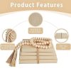 Linen Covered Decorative Books 4 Pieces, Neutral Home Decor Coffee Table Books with Wooden Beaded Tassel, Stacked Books for