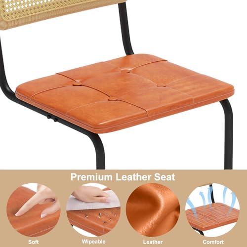 400lbs - Heavy Duty Rattan Dining Chair, Armrest Leather Cushions and Metal Frames, High-end and Durable with Rattan Weaving,