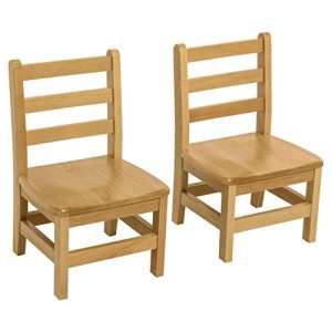 Kids Wooden Chair Set, Fully Assembled Youth Ladderback Wood Chairs for Children, 12" Seat Height for Ages 6-8 (Set of Two)