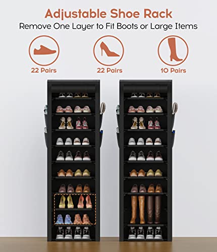 Vertical Narrow Shoe Rack Organizer Tall Shoe Rack for Closet Entryway 10 Tier Non-Woven Cover Shoe Shelf Holds 20-22 Pairs Free
