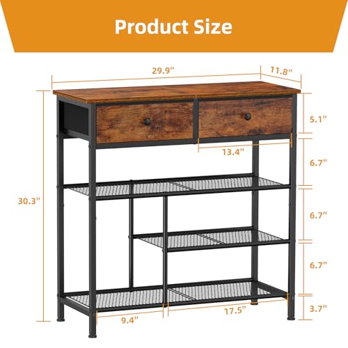 Shoe Rack, 4 Tier Shoe Storage Organizer with 2 Drawers, Shoe Storage Shelves with Sturdy Wooden Top and Metal Shelves, Free