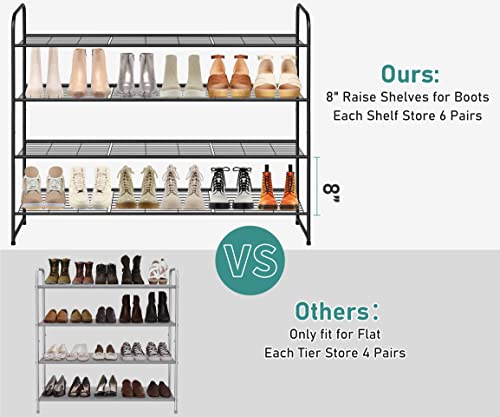 4 Tier Long Shoe Organizer for Closet, Metal Shoe Rack Wide Shoe Storage Organizer 30-Pairs Shoe Shelf for Bedroom, Floor,