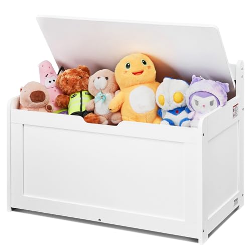 Wooden Toy Chest for Kids, Toddler Toy Storage Box with Flip-Top Lid and Safety Hinge, 32.68 x 17.91 x 24.02 Large Kids Storage