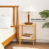 2 Tier End Table, Small Side Table with Solid Wood Legs, Boho Bedside Table with Storage Shelf, Nightstand for Small Spaces,