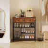 Shoe Rack, 4 Tier Shoe Storage Organizer with 2 Drawers, Shoe Storage Shelves with Sturdy Wooden Top and Metal Shelves, Free