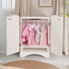 Wooden Baby Doll Closet, Wooden Furniture Armoire Dolls Wardrobe for Baby Doll Clothes Storage, Fit 12-16 Inch Doll Clothes,