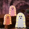 3 Pcs Halloween Ghost Light Decor Halloween LED Marquee Light Up Wooden Signs Pink Ghost Table Centerpiece Decor for Indoor