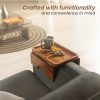 Acacia Wood Sofa Armrest Tray - 13.75 x 9.5in Double Hinge Sofa Arm Tray Table Clip - Couch Arm Table - Wooden Side Tables for