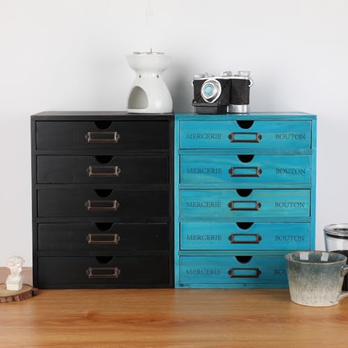 Wooden Storage Box with 5 Drawers Apothecary Drawers Vintage Wooden Drawers Wood Desktop Organizer with Drawers Countertop