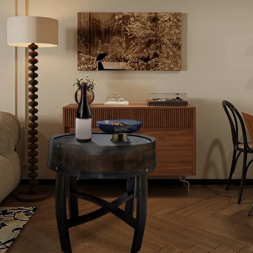 Medieval Retro Wine Barrel Design Coffee Table Wooden Round Creative End Table for Indoor Outdoor, 23" Brown Barrel Tables for