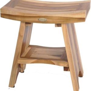 18 Inch Serenity 300 Pound Capacity Waterproof Teak Wood Shower Bench Stool Seat Chair For Inside Shower Storage Shelf Provides