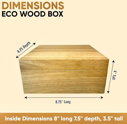 Wooden Eco Box with Hinged Lid - Solid Oak Wood Storage Box with Lid - Wooden Keepsake Box - Decorative wooden boxes with lids