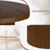 Round 31.5“ Unique Fluted Coffee Table,Small Brown Wood Tea Table,Mid Century Modern Boho Circle Rustic Center Table for Living