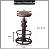 Vintage Swivel Bar Stool Industrial Coffee Kitchen Dining Chair Fire Hydrant Design Height Adjustable 24.8-30.7inch Solid Wooden