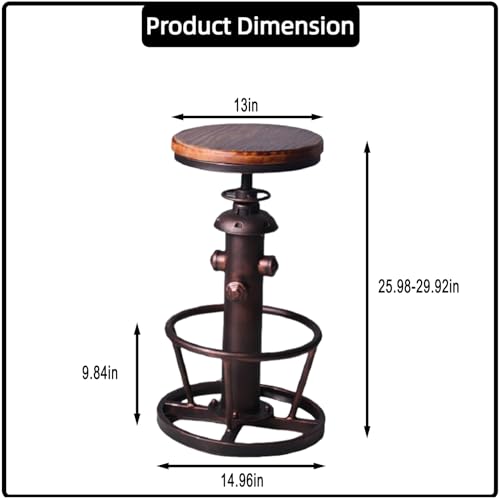 Vintage Swivel Bar Stool Industrial Coffee Kitchen Dining Chair Fire Hydrant Design Height Adjustable 24.8-30.7inch Solid Wooden