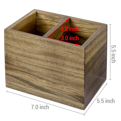 Premium Acacia Solid Wood Tabletop TV Remote Control Holder with 2 Slots, Rustic Wooden Universal Remotes Storage Box, Sofa