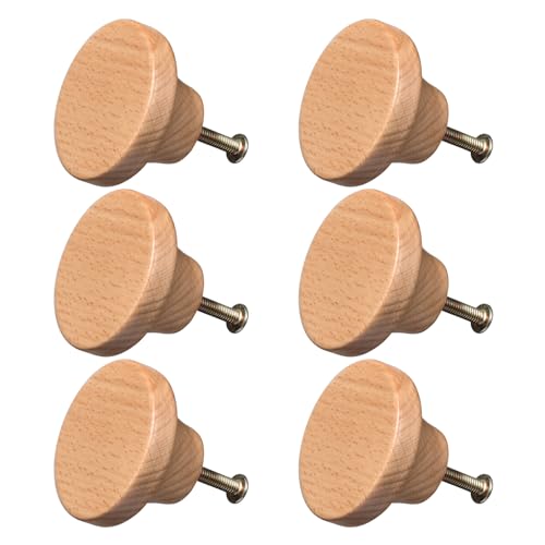 6Pcs Furniture Wooden Knobs Round Wood Single Hole Drawer Pulls 1.56inch Cabinet Knobs Hardware Handles for Dresser Wardrobes