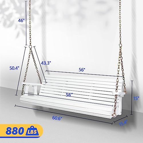 Upgraded Patio Wooden Porch Swing for Courtyard & Garden, Heavy Duty 880 LBS Swing Chair Bench with Hanging Chains for Outdoors